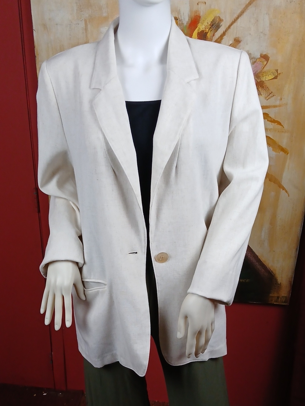 Sag Harbor Stretch Size 10 White Linen Blend One Button Blazer Jacket